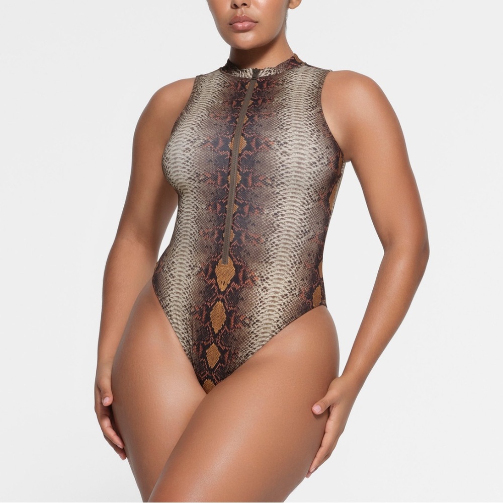 Skims recycled swim zip front sleeveless one piece